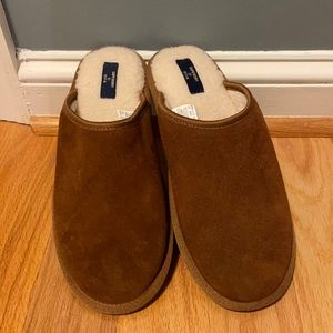 Men's Suede Shearling-Lined Slip-On Slippers - Brown